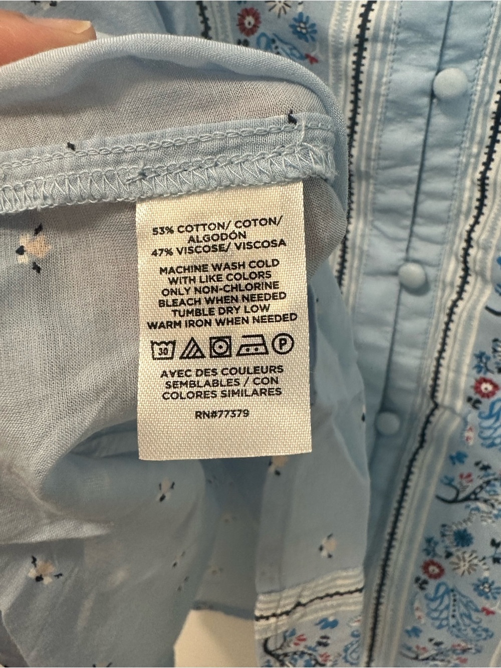 Ann Taylor Factory Boho Mixed Media Button Front Blouse Blue SZ XL - Picture 5 of 5